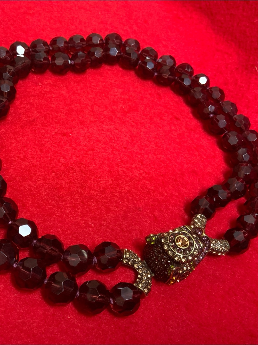Deep Garnet Faceted Bead Necklace with Decorative Pave Clasp